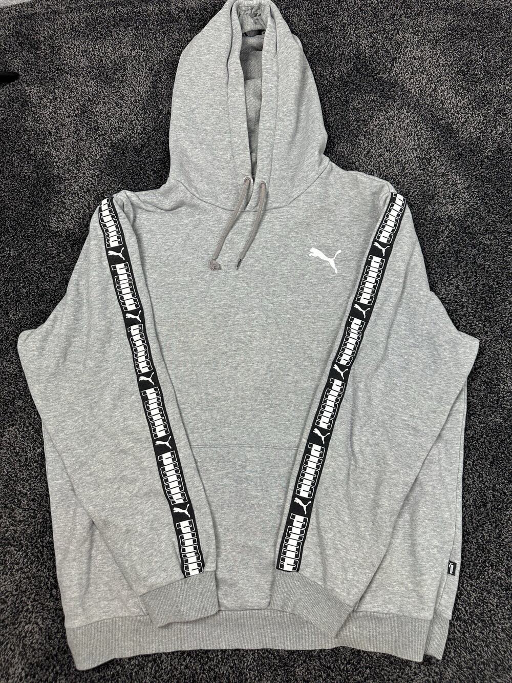 PUMA Mens Alternate Taping Pullover Hoodie Gray Hooded Sweatshirt Size L Large
